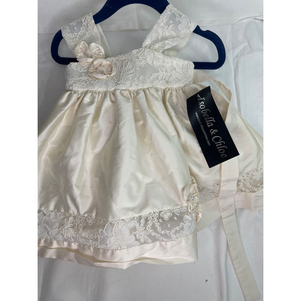 Isobella & Chloe Baby Girls Ivory Lace Floral Formal Dress 9M NWT Christening